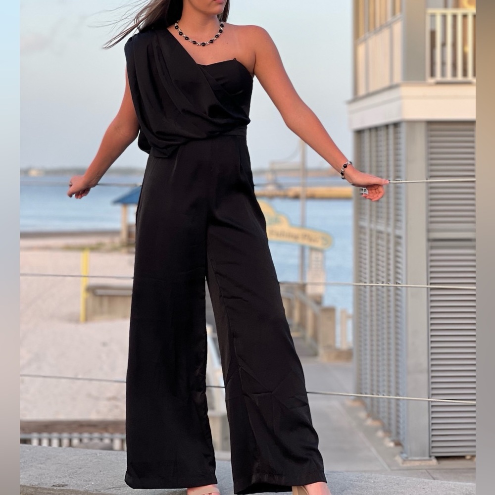 Black one shoulder jumpsuit